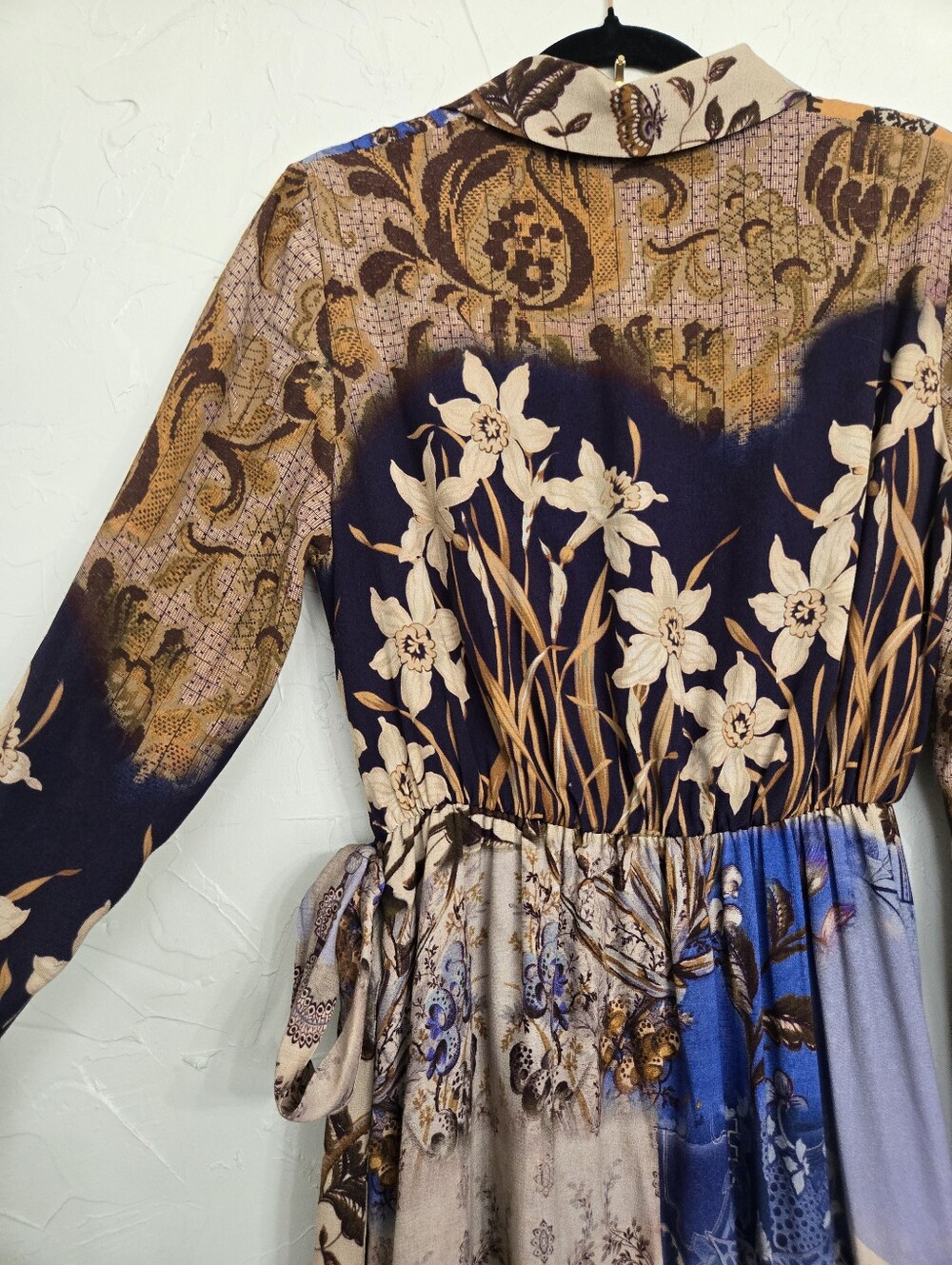 Kobi Halperin Sadie Asymmetric Floral Wrap Skirt Blue Brown Midi Dress, S - Picture 8 of 11